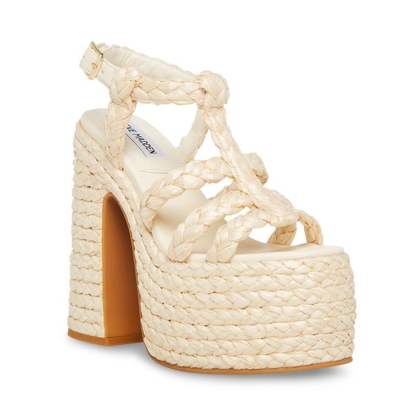 Sandalias de Plataforma Steve Madden Antonella Raffia Mujer Creme | ES ZY149S